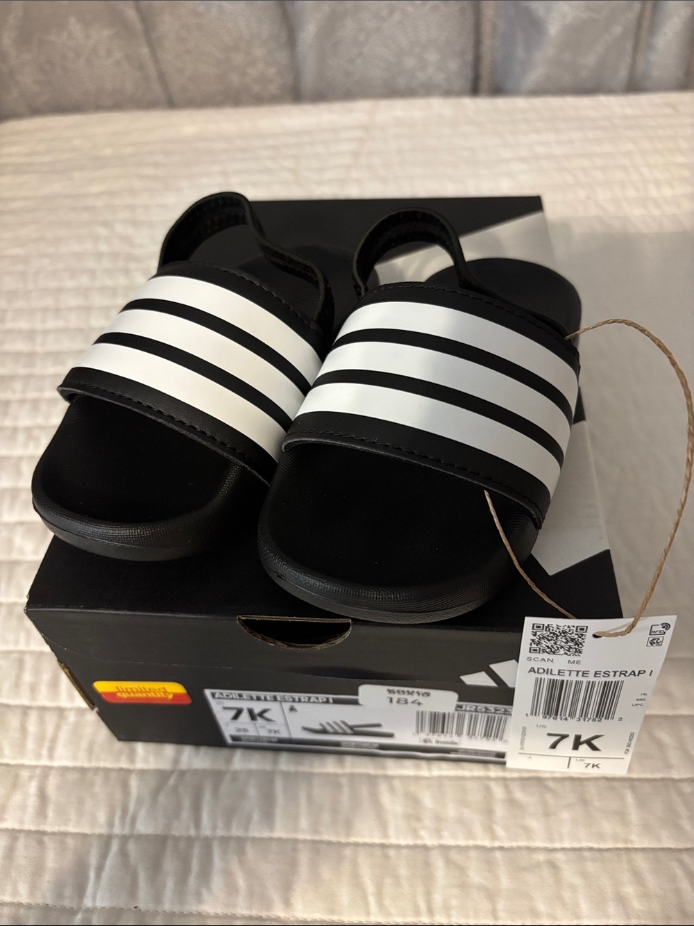adidas Black & White Kids Slide Sandals